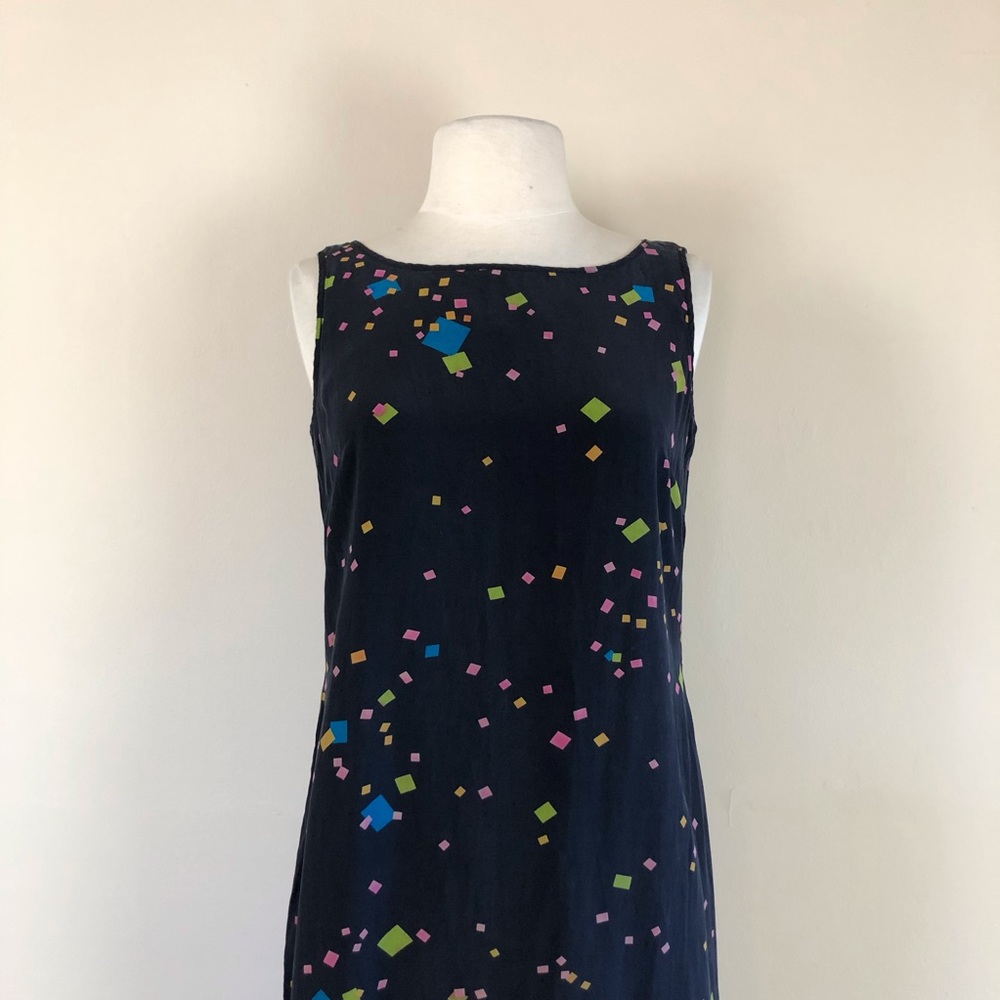 vintage 90s silk abstract geometric square print maxi dress normcore grunge y2k - Picture 3 of 12